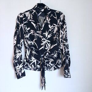 NWT Express Black Tropical Print Tie Front Portofino Shirt